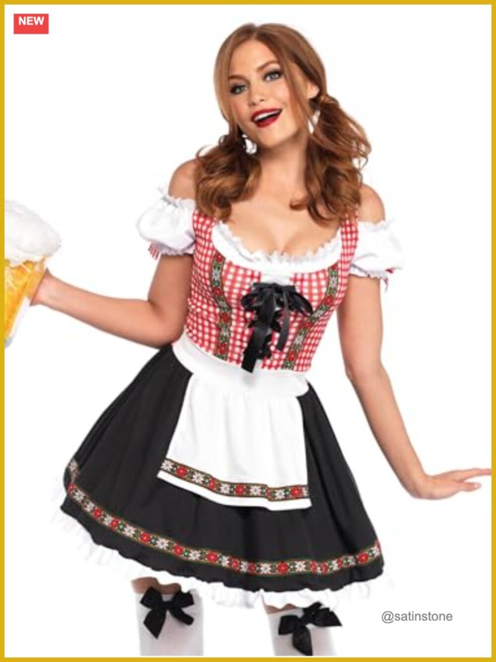 Oktoberfest Costume Dress Gingham Peasant with Apron Adult Women's